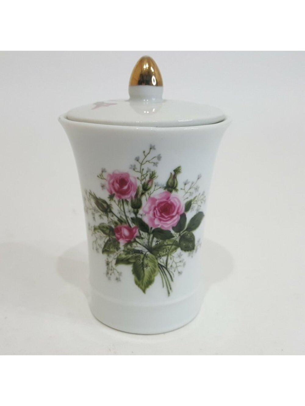 Chinese White Glazed Porcelain Covered Floral Rose Flower Tea Cup 2634 Lid Pink